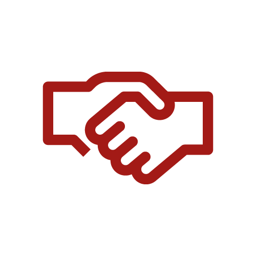 Deux mains se serrant, contour rouge, signifiant un accord ou un partenariat.