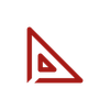 Triangle stylisé rouge dans un triangle plus grand sur fond blanc.