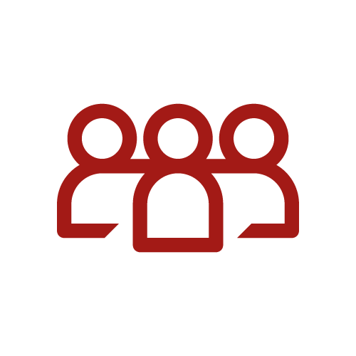 Trois icônes de personnes, contour rouge.