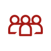 Trois icônes de personnes, contour rouge.