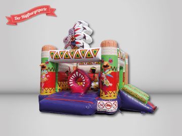 Der Hüpfburgexperte buntes Winnetou Design, mit Rutsche. 
