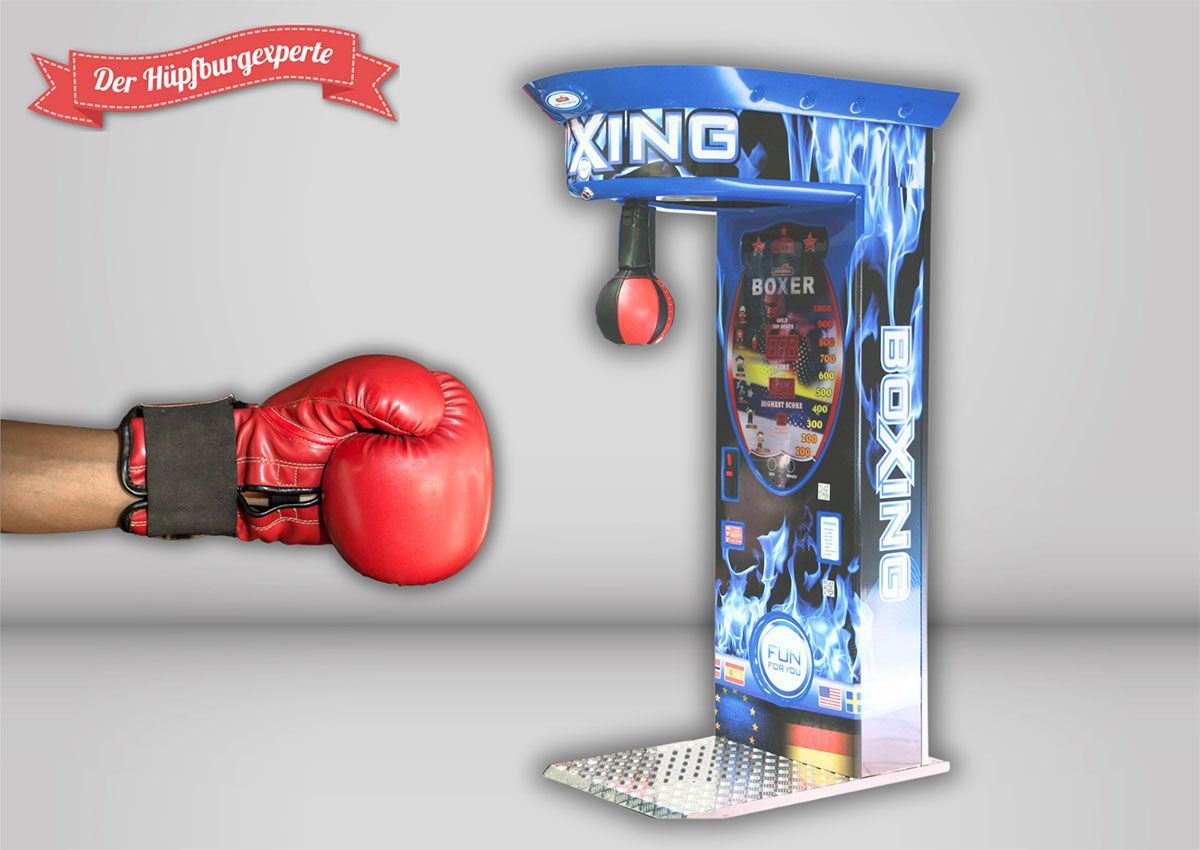 Boxmaschine mit einem roten Boxhandschuh, bereit zum Schlag.