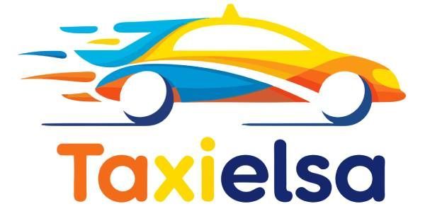 Logotipo estilizado de taxi en naranja y azul con la palabra “Taxielsa” debajo.