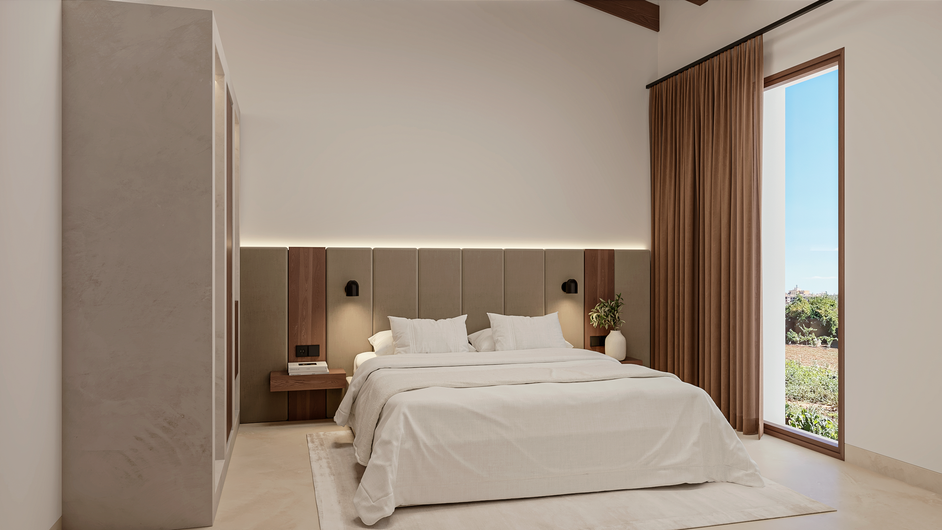 Un dormitorio con una cama grande y una ventana.