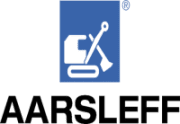 Aarsleff-Logo: Blaues Quadrat mit weißem Bagger und gekreuzter Spitzhacke. Firmenname in Schwarz darunter.