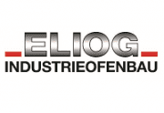 Logo für ELIOG INDUSTRIEOFENBAU mit silbernem Text über einer roten Linie.