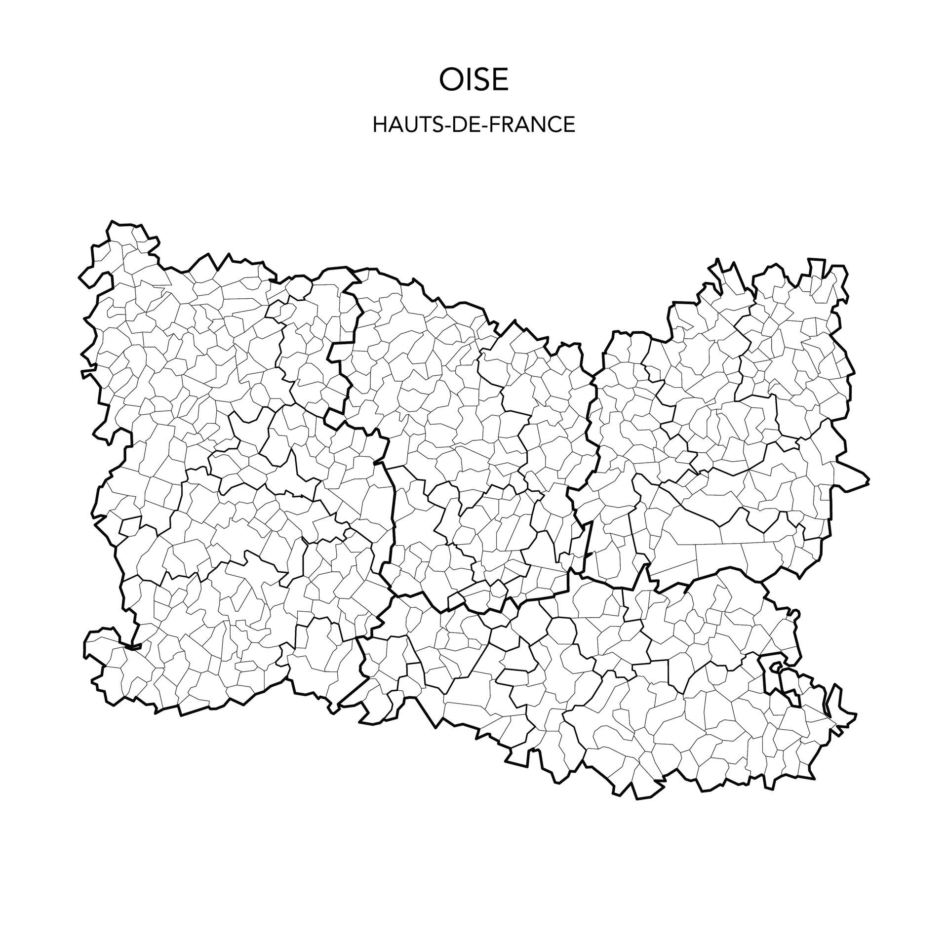 Carte du département de l'Oise en France, situé dans la région Hauts-de-France.