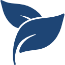 Deux feuilles stylisées bleues.