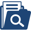 Dossier bleu avec une loupe sur les documents.