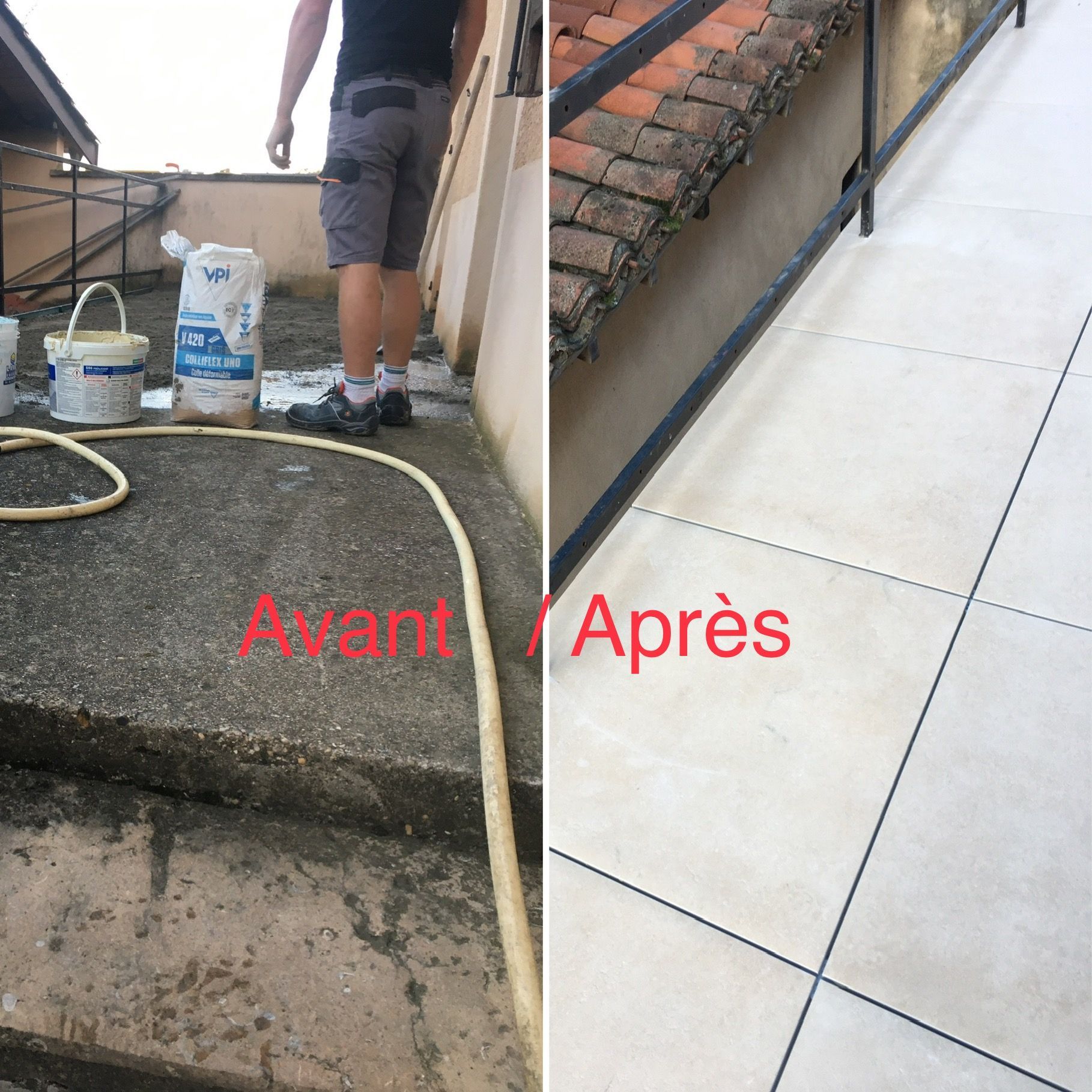 Carrelage extérieur avant après