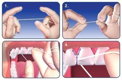 Una persona se está cepillando los dientes con hilo dental.