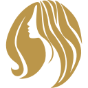Perfil estilizado en dorado del rostro y el cabello de una mujer sobre un fondo blanco.