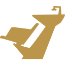 Logotipo geométrico dorado de una cabeza de caballo con cuerpo angular sobre fondo blanco.