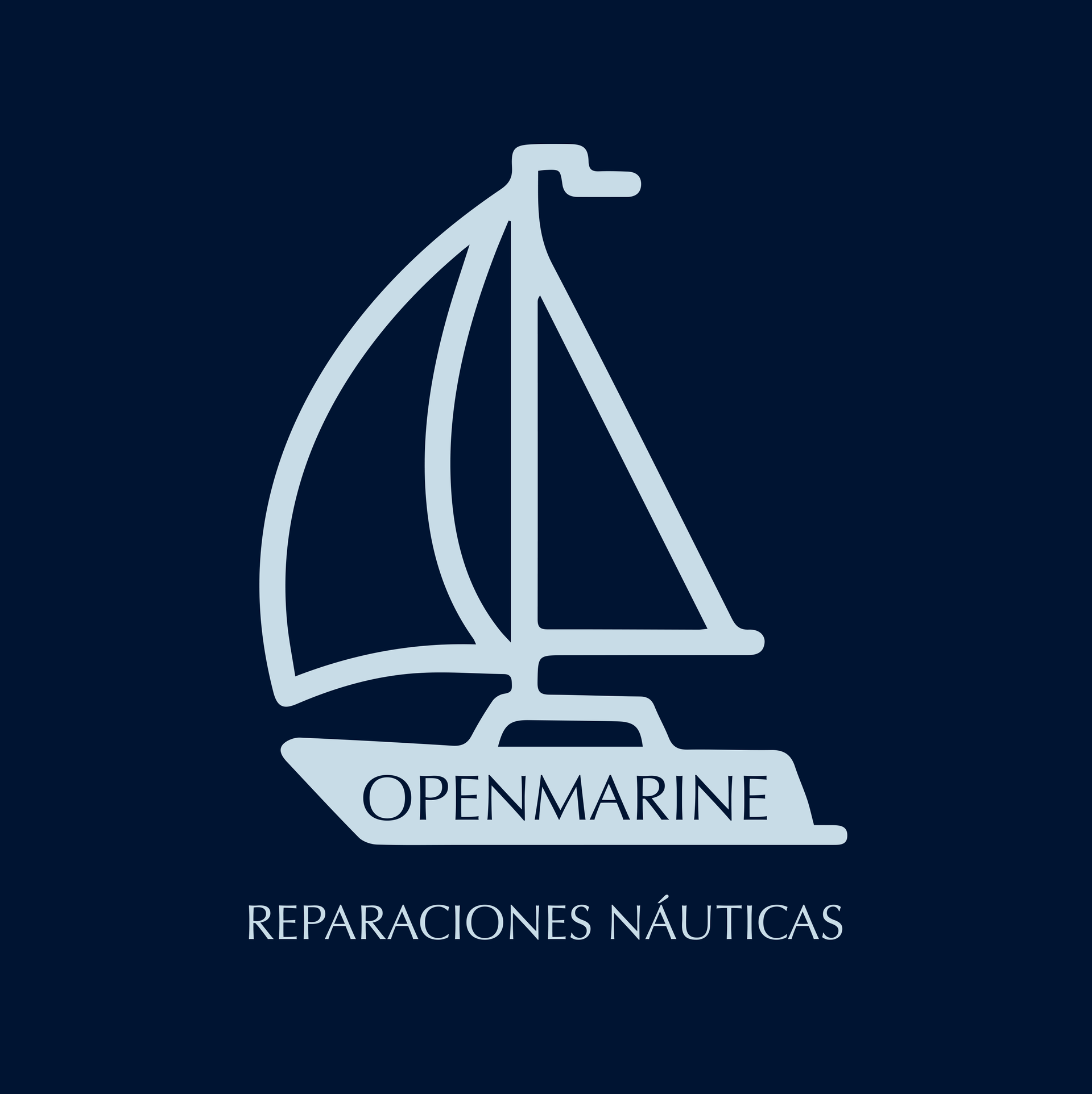 El logotipo de Openmarine Reparaciones Náuticas tiene un velero.