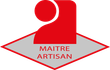 Logo rouge : silhouette humaine stylisée sur un losange avec le texte « MAITRE ARTISAN ».