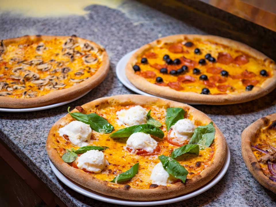 three flavors of pizza