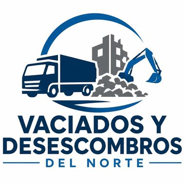 Logo of Vaciados y Descombros del Norte with truck, building rubble, and excavator in blue and gray