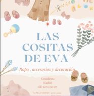 Anuncio de la tienda de ropa infantil "Las Cositas de Eva". Colores pastel, con ilustraciones de ropa y accesorios.
