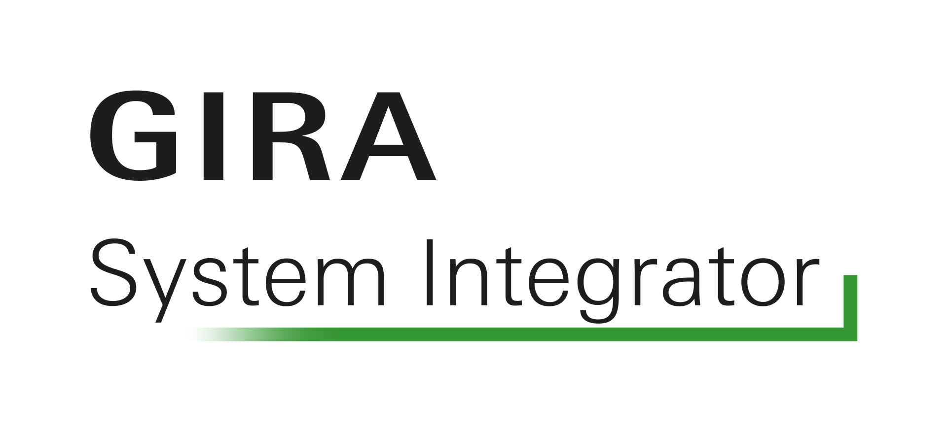 Das Logo des Gira Systemintegrators ist schwarz und grün auf weißem Grund.