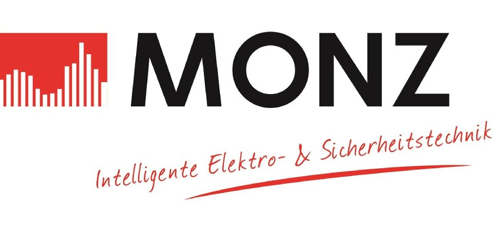 Ein Monz-Logo mit einem roten Streifen auf der Unterseite
