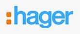 Das Hager-Logo ist blau und orange auf weißem Hintergrund.