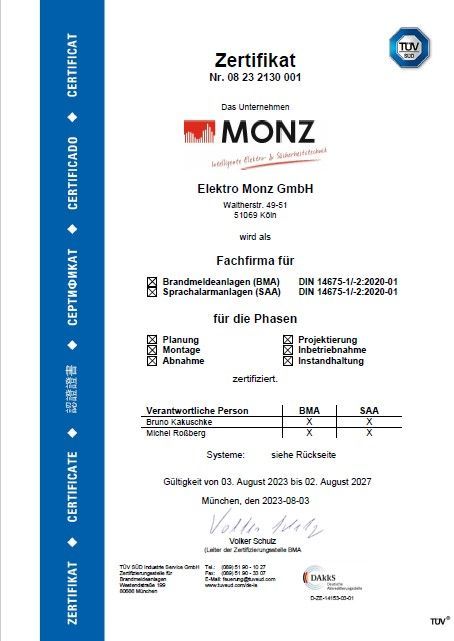 Ein Zertifikat mit der Aufschrift „Monz“