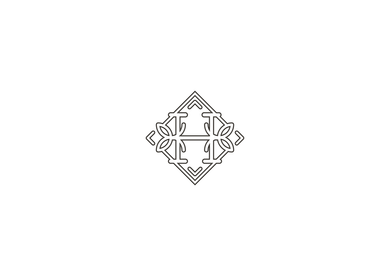 Un logotipo en blanco y negro con un diseño celta sobre un fondo blanco.