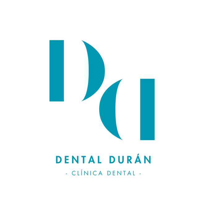 Logotipo de Dental Durán Clínica Dental en color turquesa y blanco con icono dental abstracto