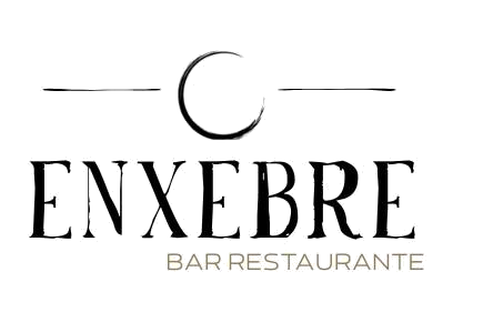 Logotipo del Enxebre Bar Restaurante; texto negro sobre fondo blanco con una línea curva encima del texto.