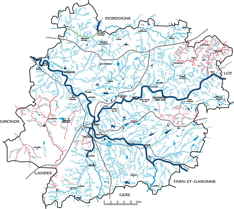 Carte du réseau hydrographique du Lot-et-Garonne