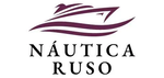Logotipo para Náutica Ruso, que presenta un gráfico de barco en color violeta oscuro sobre el nombre de la empresa en negro.