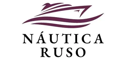 Logotipo para Náutica Ruso, que presenta un gráfico de barco en color violeta oscuro sobre el nombre de la empresa en negro.