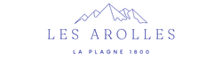 Logo of Les Arrolles with mountain graphic and "La Plagne 1800" text.