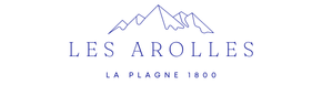 Logo of Les Arrolles with mountain graphic and "La Plagne 1800" text.