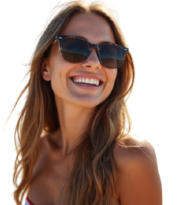 Une femme souriante avec des lunettes de soleil