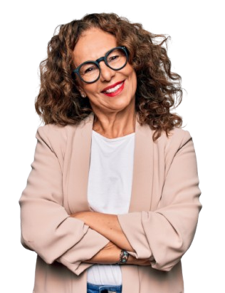 Une femme en costume avec des lunettes