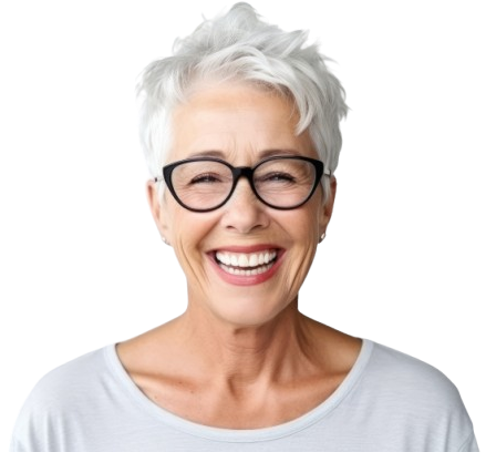 Une femme avec des cheveux blancs avec des lunettes