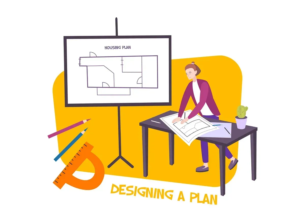 Un hombre está sentado en una mesa diseñando un plan.