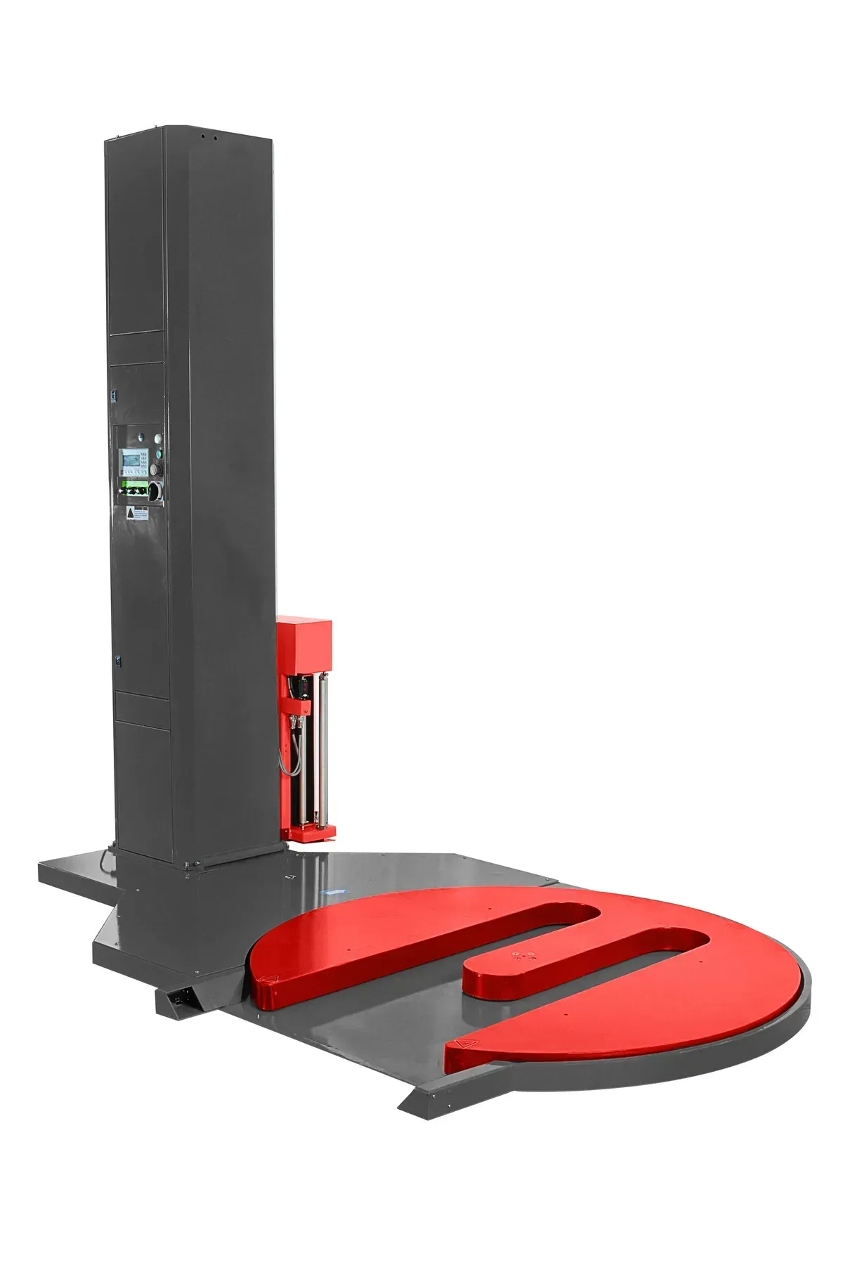 Eine 3D-Darstellung einer Verpackungsmaschine auf weißem Hintergrund.