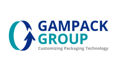 Das Logo der Gampack-Gruppe ist ein Unternehmen für kundenspezifische Verpackungstechnologie