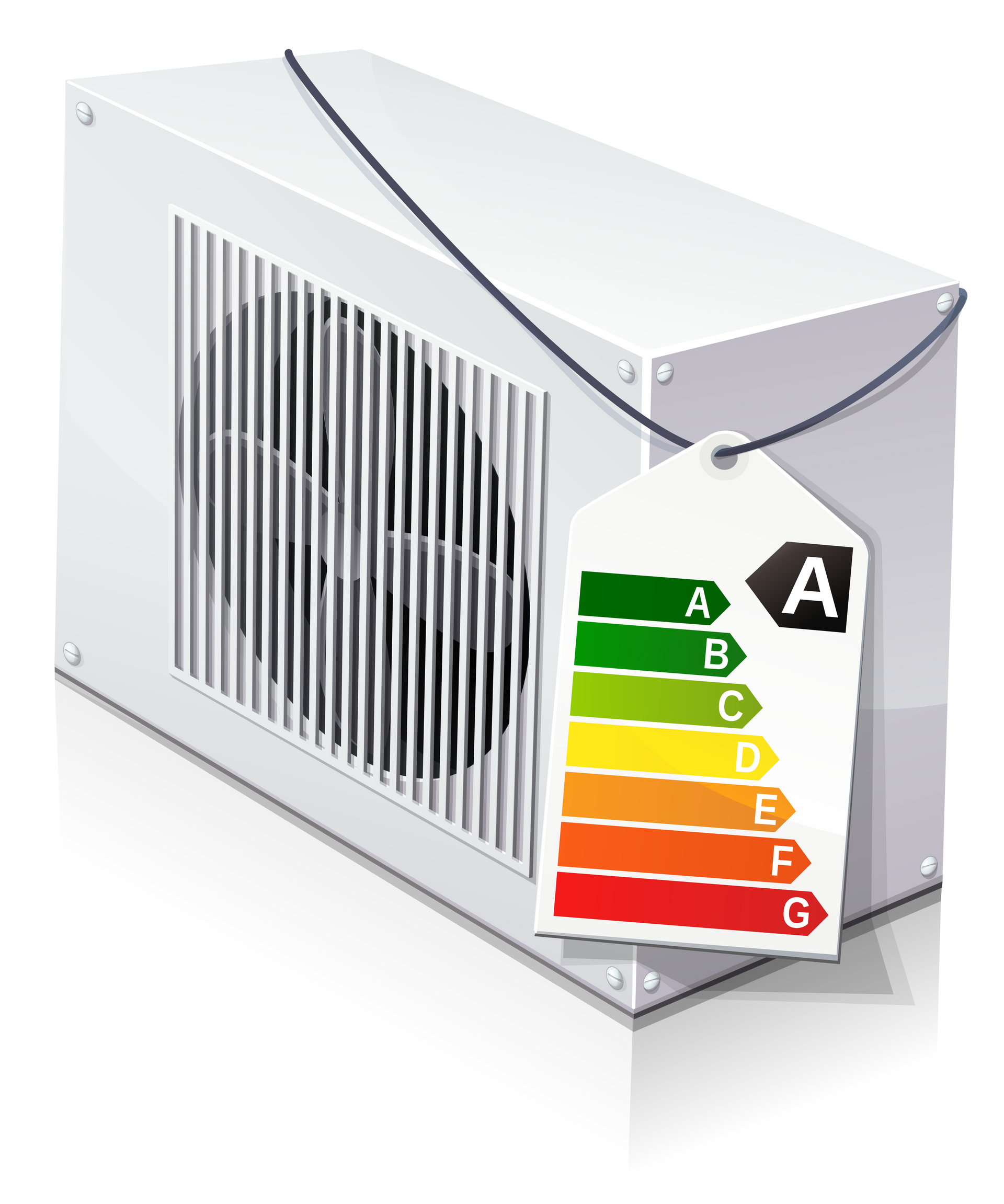 Unité de climatisation avec étiquette d'efficacité énergétique.