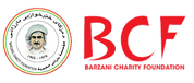 Ein Logo für die Barzani Charity Foundation mit dem Bild eines Mannes mit Hut.