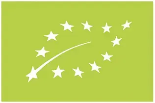 Estrellas blancas formando una hoja sobre un fondo verde, el logotipo de alimentos orgánicos de la UE.