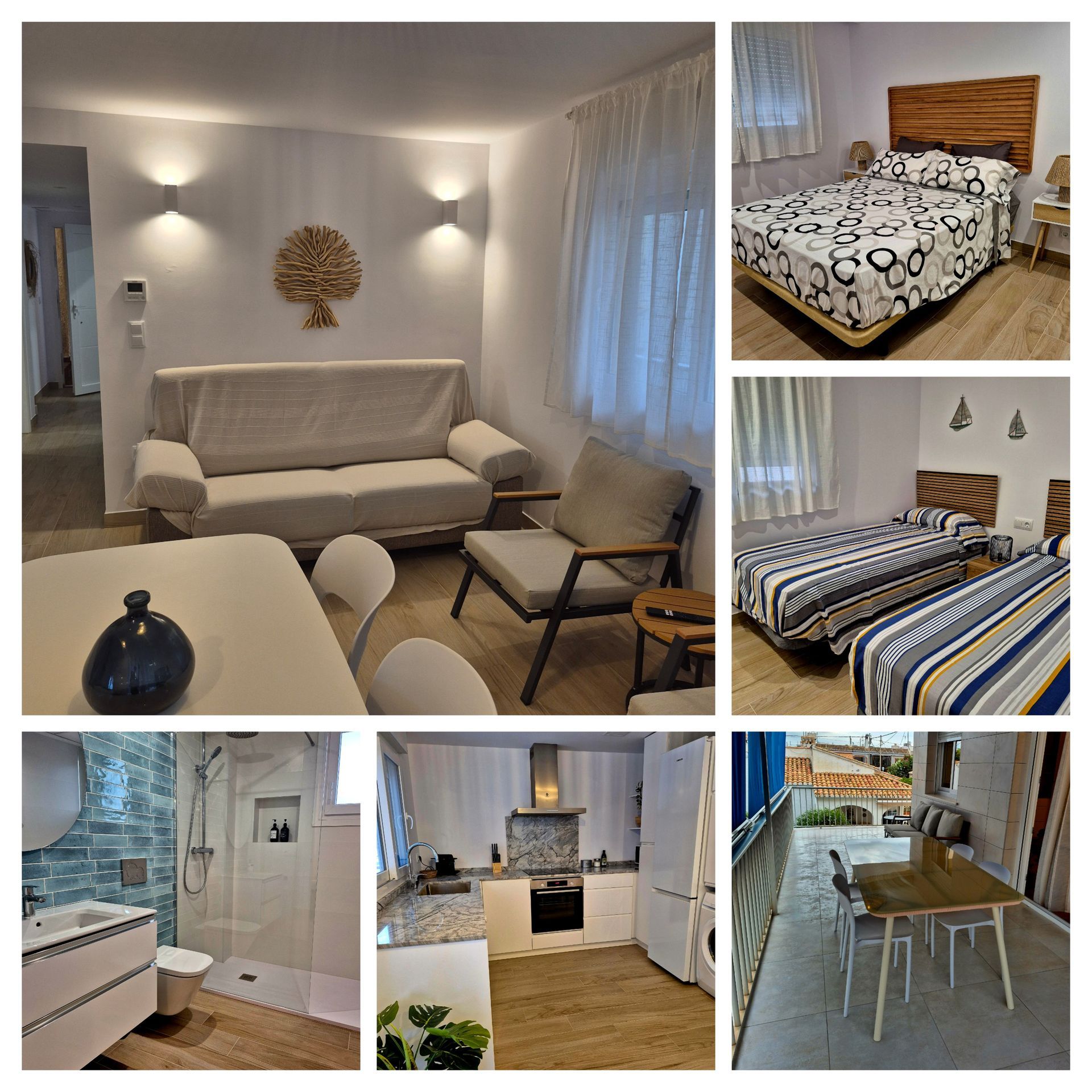 Un collage de seis imágenes de atardeceres sobre el agua y la tierra, con tonos naranjas y amarillos.