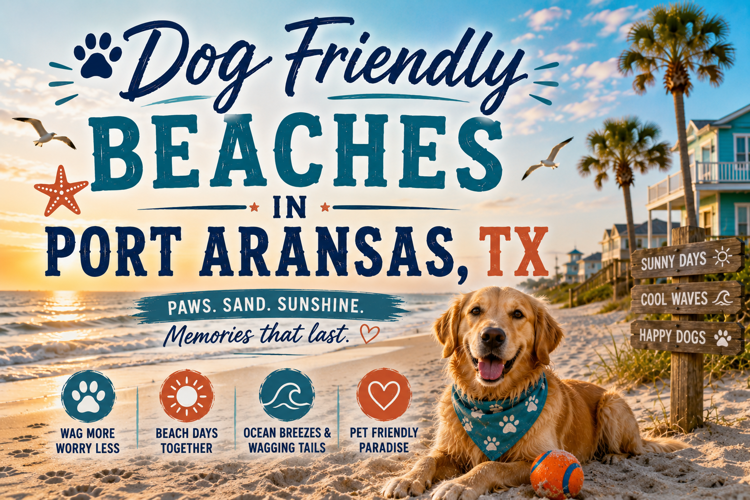 Two dogs are running on Port Aransas Beach at sunset.
