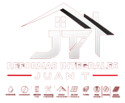 Logo de Reformas Integrales Juan T con casa estilizada en negro y rojo sobre fondo blanco.
