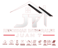 Logo de Reformas Integrales Juan T con casa estilizada en negro y rojo sobre fondo blanco.
