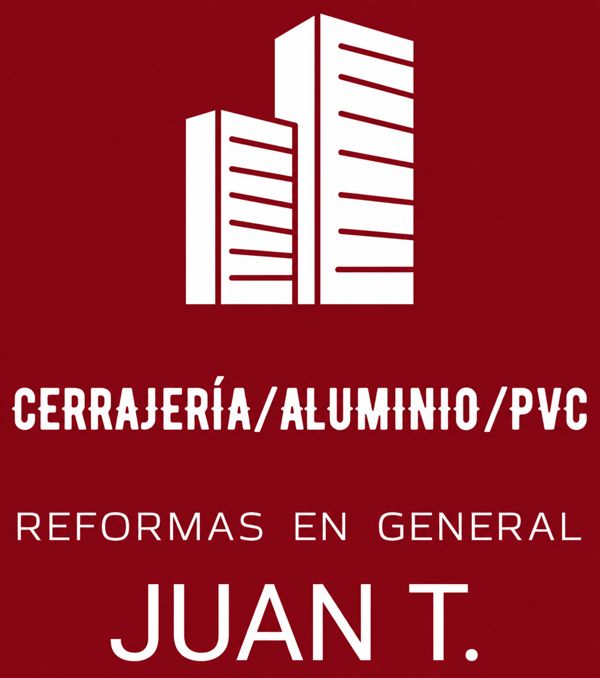 Logo rojo y blanco de cerrajería/aluminio/PVC y reformas en general, con el nombre “Juan T.”