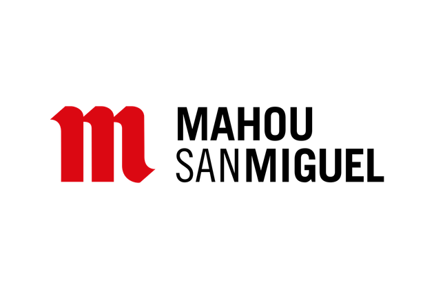 Una letra "m" estilizada de color rojo junto al texto negro "MAHOU SANMIGUEL" sobre un fondo blanco.