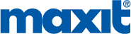 Ein blaues Maxit-Logo auf weißem Hintergrund